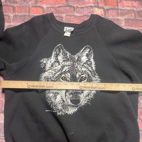 Vintage 90s LEE Wolf Graphic Nature Crewneck Sweatshirt Large Black White 1990 - Picture 6 of 6